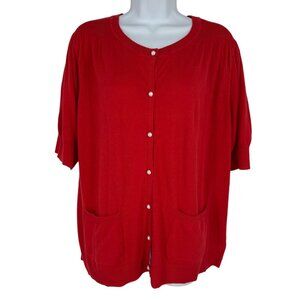Isaac Mizrahi Red Button-Front Cardigan With Pockets & Faux Pearl Buttons Sz 1X